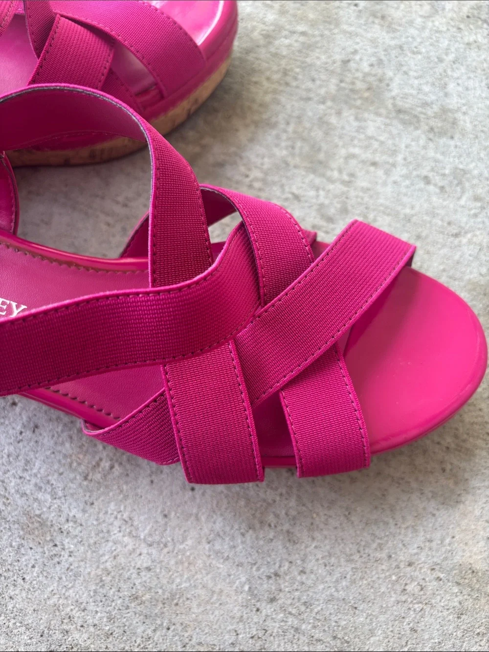 Laura Ashley Bright Pink Elastic Crossover Cork Wedge Sandals
